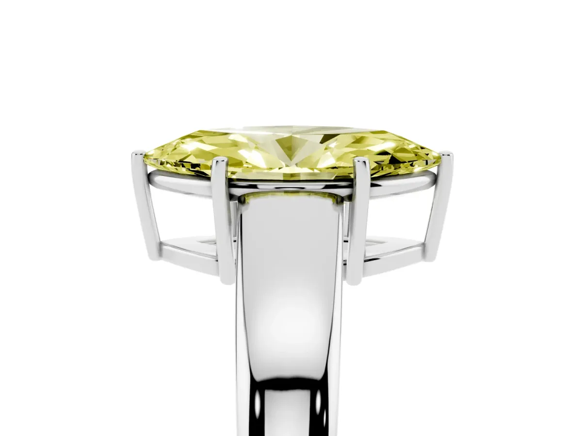 Fancy Yellow Marquise Cut Solitaire Diamond Ring with Tapered Band and Four-Prong Setting Platinum