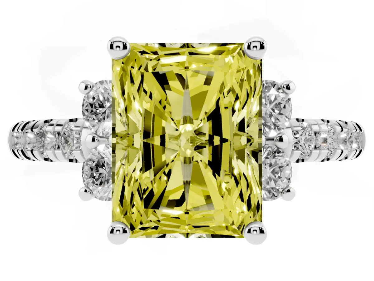 Fancy Yellow Radiant Cut Diamond Three-Stone Pave Band with Four-Prong Setting Silver