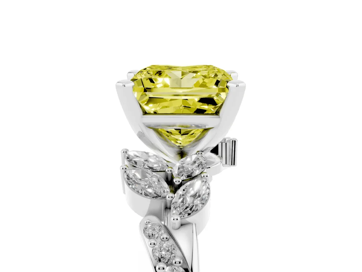 Fancy Yellow Princess Cut Solitaire Marquise Twist Band with Six-Prong Setting Silver