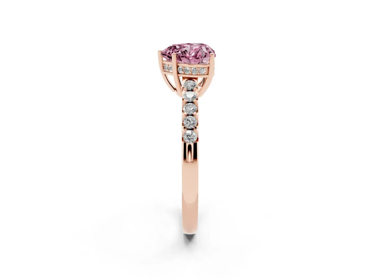 Fancy Pink Heart Cut Solitaire Diamond Engagement Ring with Pavé Band and Six-Prong Setting Rose gold