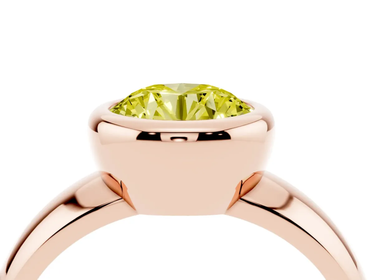 Fancy Yellow Bezel Set Round Cut Solitaire Ring with Wide Band Rose gold