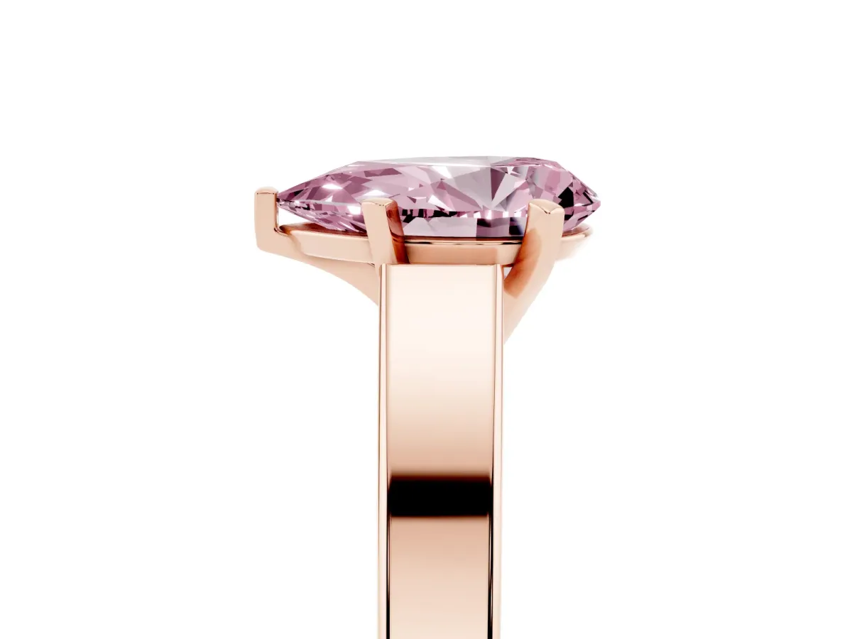 Fancy Pink Pear Cut Solitaire Engagement Ring with Four-Prong Setting and Tapered Band Rose gold