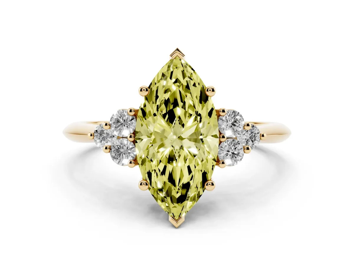 Fancy Yellow Marquise Cut Cut Diamond Cluster Ring with Solitaire Band and Four-Prong Setting Yellow gold