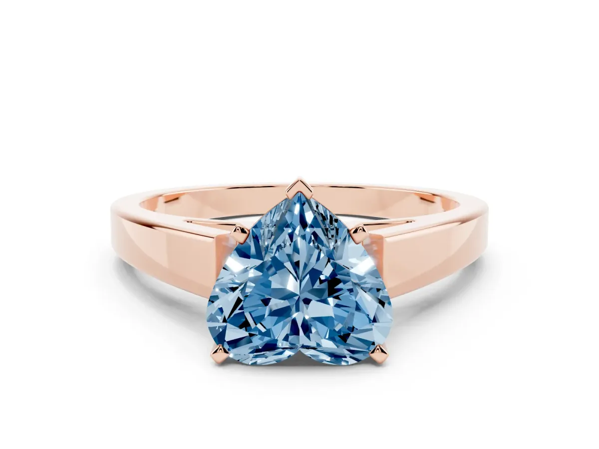 Fancy Blue Heart Cut Solitaire Engagement Ring with Four-Prong Setting and Tapered Band Rose gold