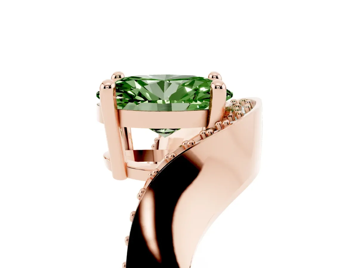 Fancy Green Oval Cut Solitaire Diamond Engagement Ring with Pave Band and Four-Prong Setting Rose gold