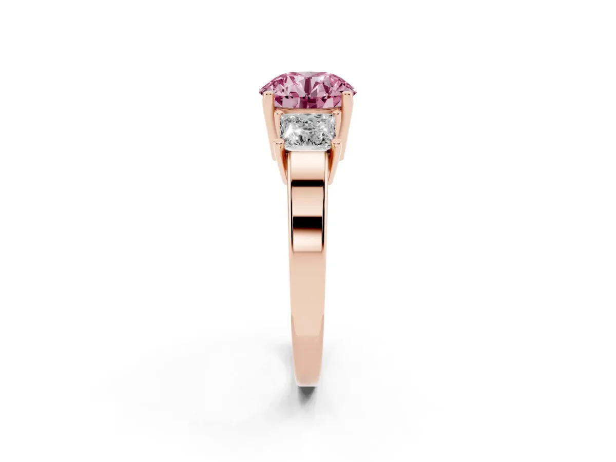 Fancy Pink Three-Stone Round Cut Cut Solitaire Ring with Prong Setting Rose gold