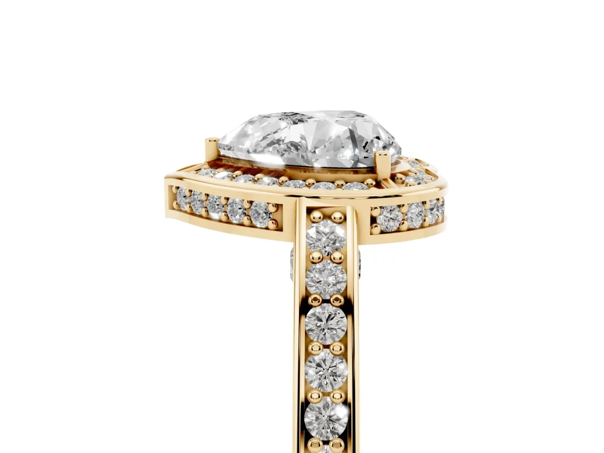 Heart Cut Cut Halo Pave Split Shank Prong Setting Ring Yellow gold