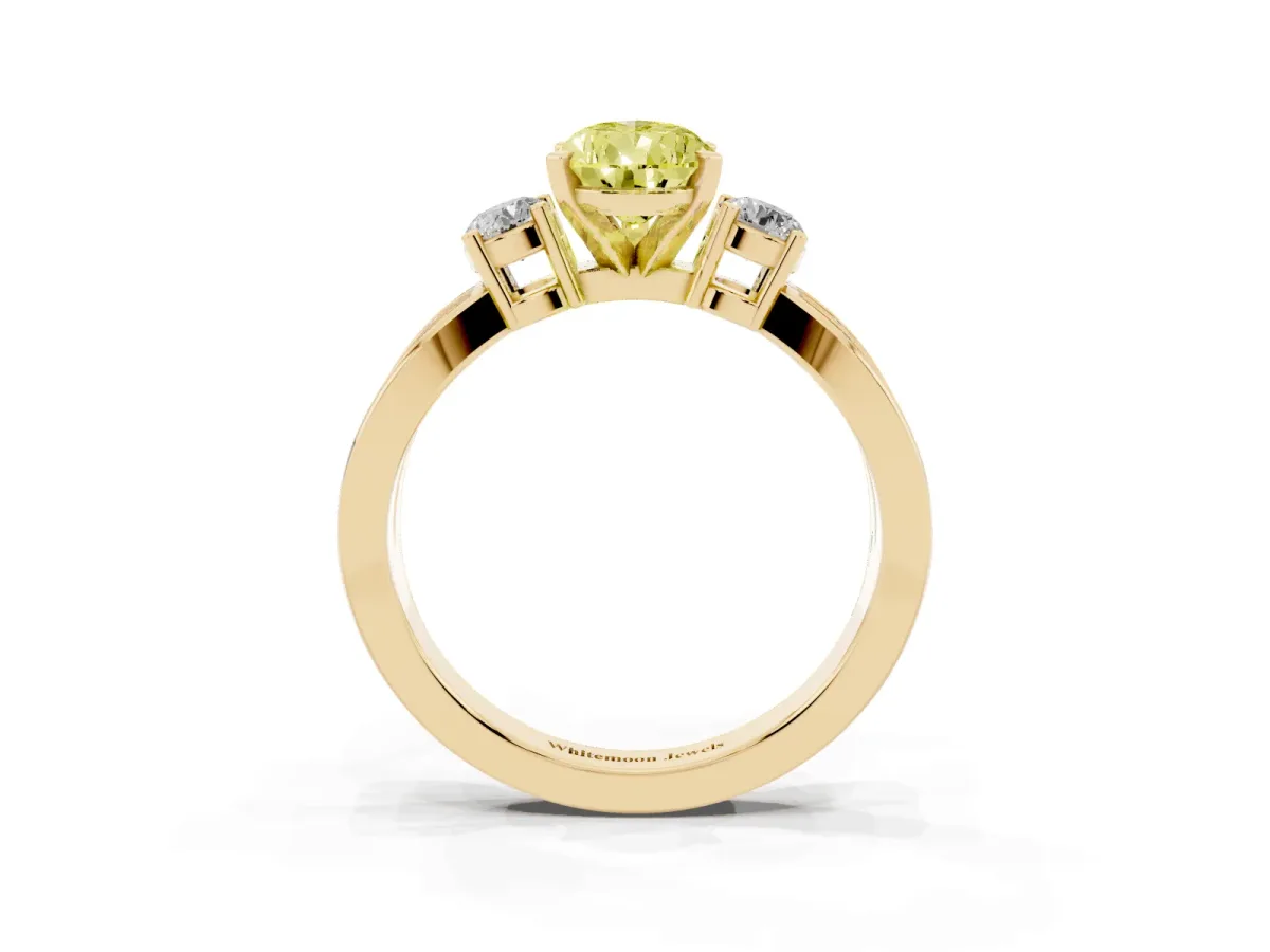 Fancy Yellow Three-Stone Pear Cut Cut Diamond Twist Band with Prong Setting Yellow gold