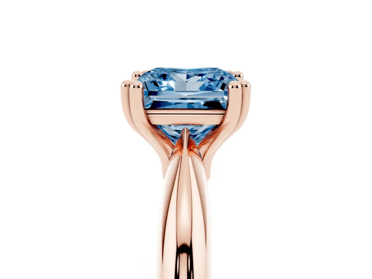 Fancy Blue Princess Cut Cut Solitaire Engagement Ring with Tapered Band and Four-Prong Setting Rose gold