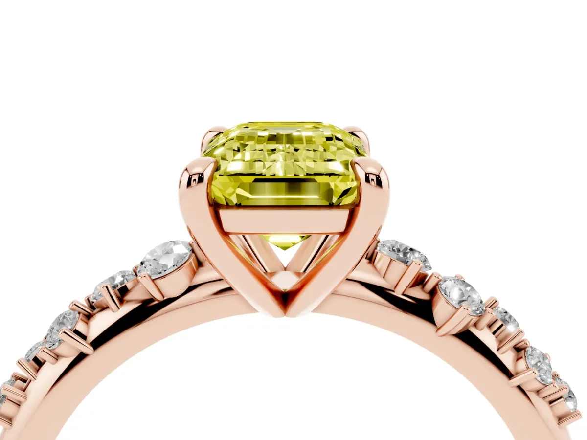 Fancy Yellow Emerald Cut Cut Diamond Vine Band with Four-Prong Setting Rose gold