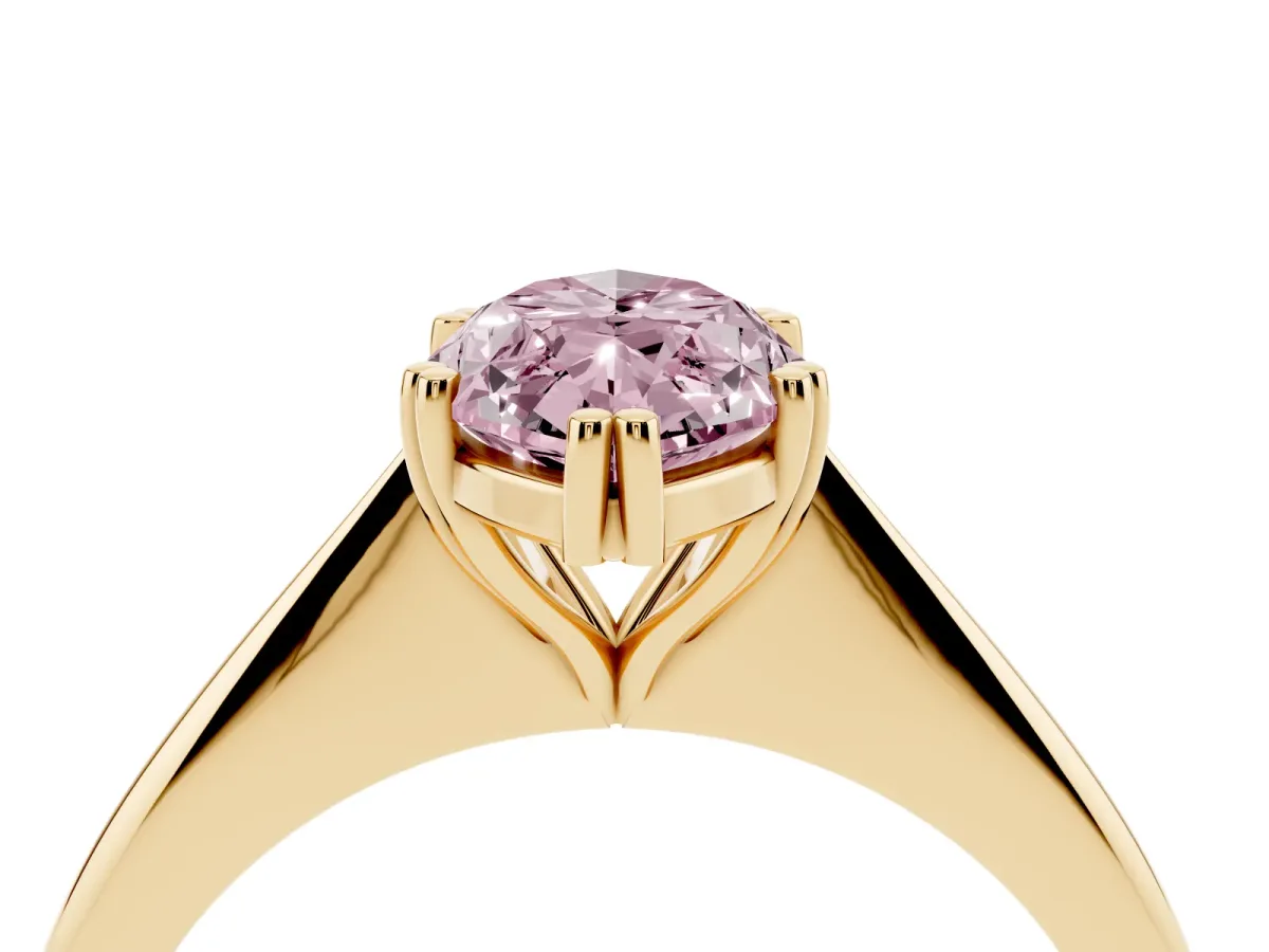 Fancy Pink Marquise Cut Solitaire Diamond Ring with Six-Prong Setting and Classic Band Yellow gold
