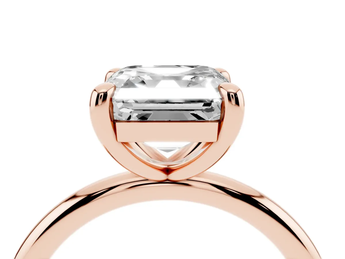 Asscher Cut Solitaire Diamond Ring with Four-Prong Setting on a Plain Band Rose gold