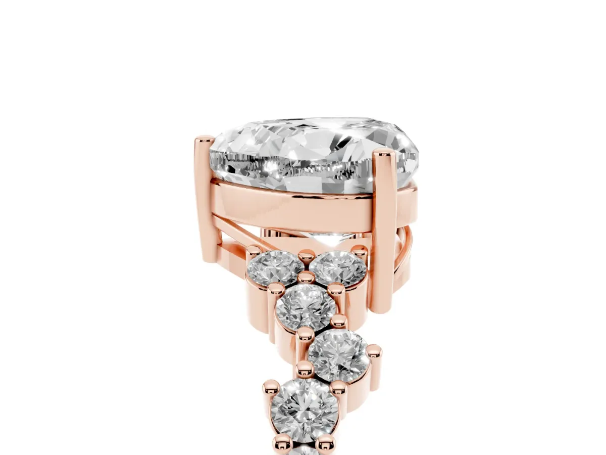 Heart Cut Diamond Scattered Round Accent Ring with Prong Setting Rose gold
