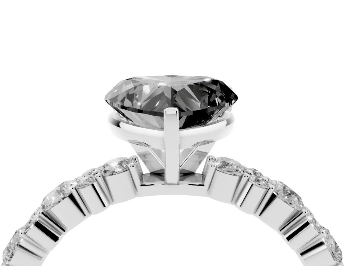 Fancy Black Heart Cut Diamond Side Stone Solitaire Ring with Round and Four-Prong Setting Platinum