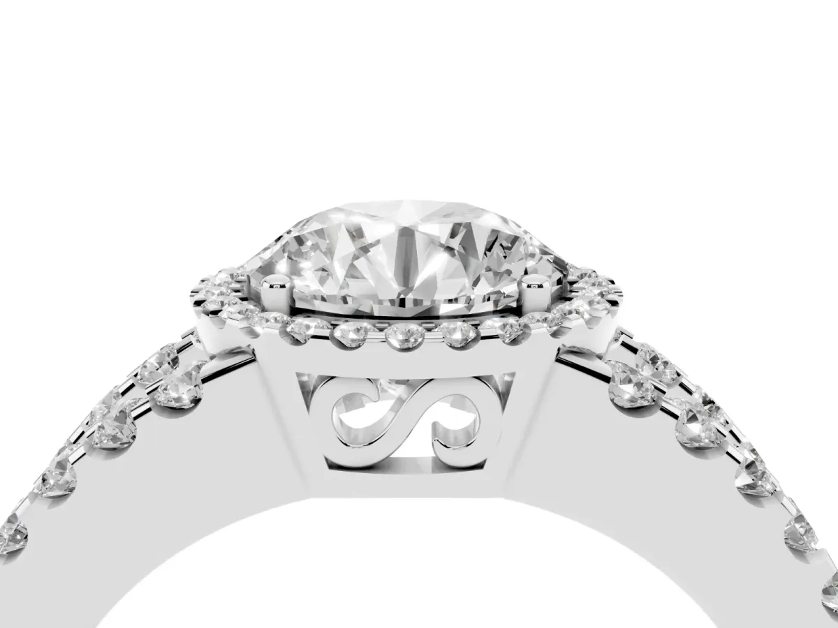 Round Cut Cut Halo Split Shank Diamond Ring with Four-Prong Setting Platinum