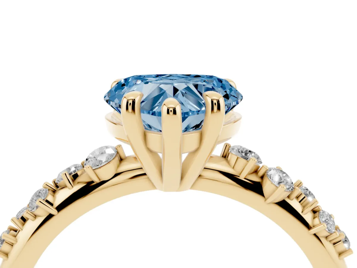 Fancy Blue Heart Cut Cut Diamond Vine Band with Four-Prong Setting Yellow gold