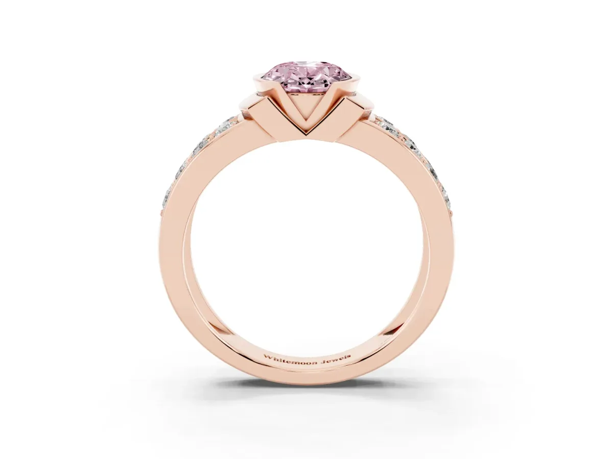 Fancy Pink Oval Cut Brilliant Diamond Channel Set Wide Band Ring with Bezel Setting Rose gold