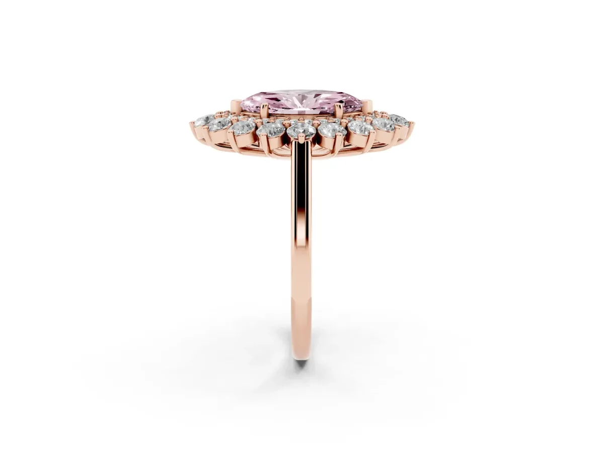 Fancy Pink Marquise Cut Diamond Floral Double Halo Engagement Ring with Prong Setting Rose gold