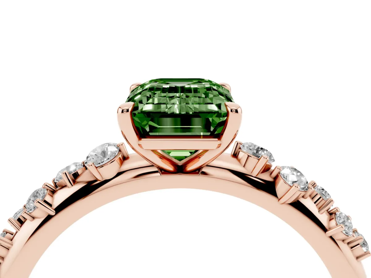 Fancy Green Emerald Cut Diamond Cluster Prong-Set Solitaire Ring Rose gold