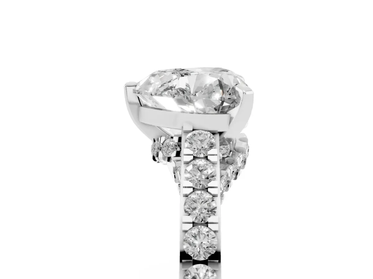 Heart Cut Diamond Solitaire Ring with Crossover Gallery and Round Pavé Band Platinum