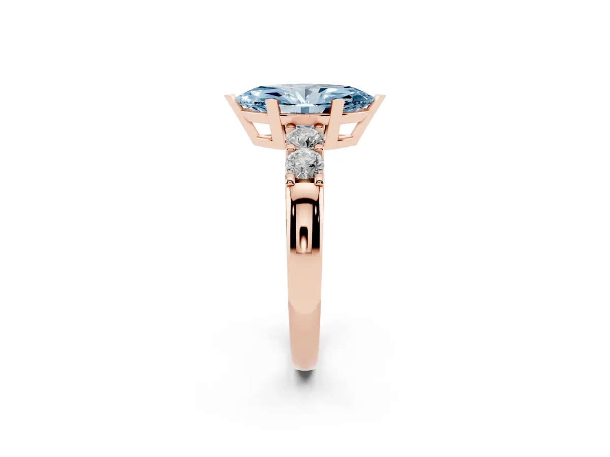 Fancy Blue Marquise Cut Brilliant Cut Diamond Five-Stone Prong Set Engagement Ring with Channel Band Rose gold