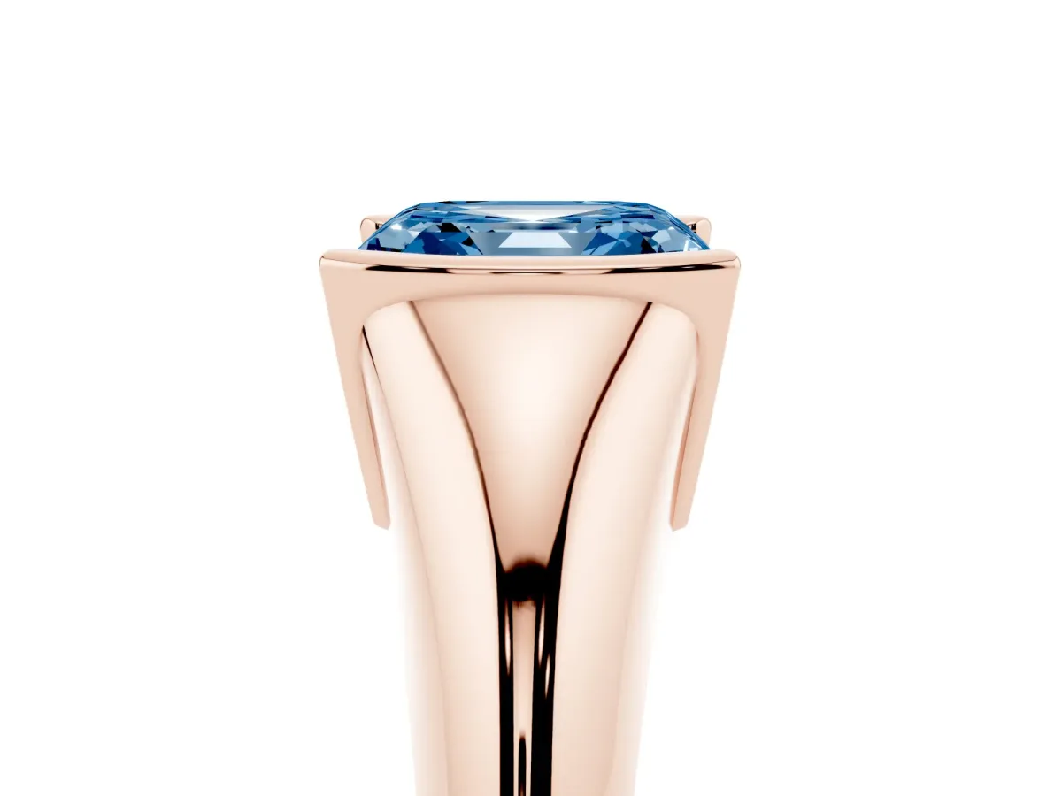 Fancy Blue Asscher Cut Solitaire Tension Set Diamond Ring Rose gold