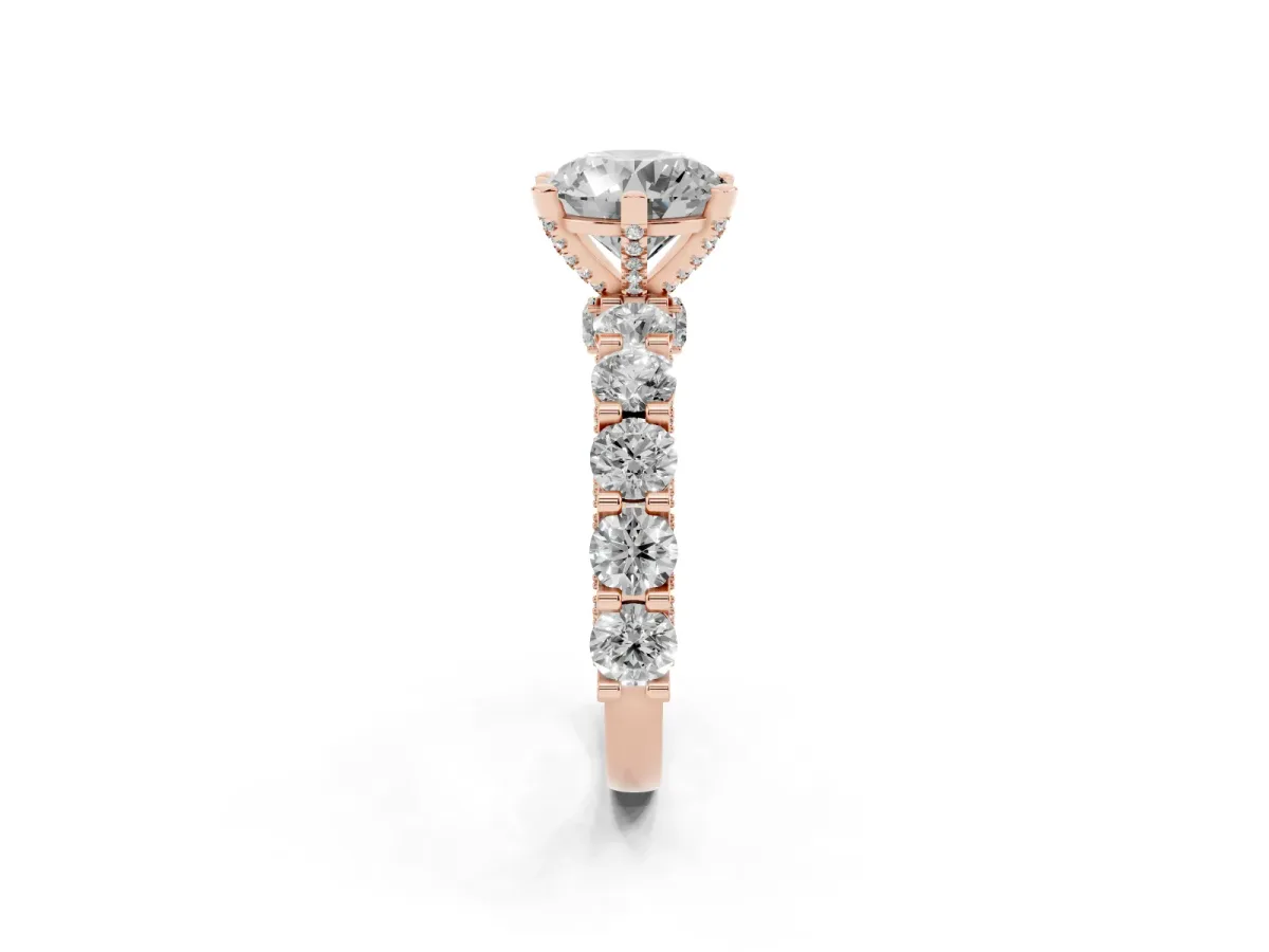Round Diamond Mens Ring with Graduated Side Stones Rose gold