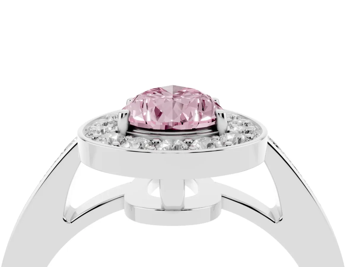 Fancy Pink Pear Cut Halo Pavé Diamond Engagement Ring with Bezel Setting Platinum