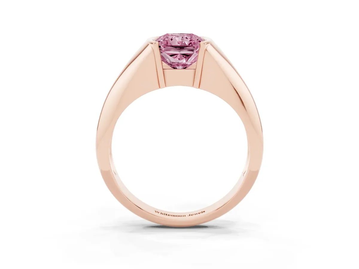 Fancy Pink Radiant Cut Solitaire Tension Set Diamond Ring Rose gold
