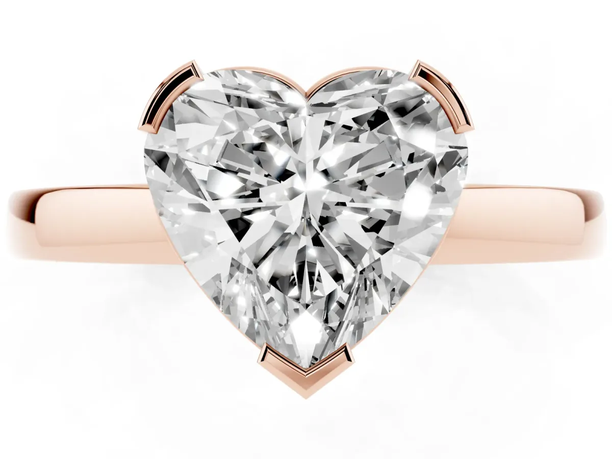 Heart Cut Cut Solitaire Ring with Four-Prong Setting and Classic Band Rose gold