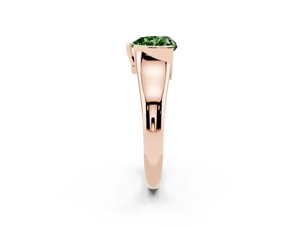 Fancy Green Heart Cut Solitaire Tension Set Diamond Ring with Split Shank Band Rose gold