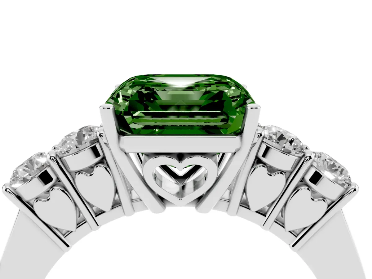 Fancy Green Asscher Cut Cut Diamond Five-Stone Prong Set White Gold Ring Platinum