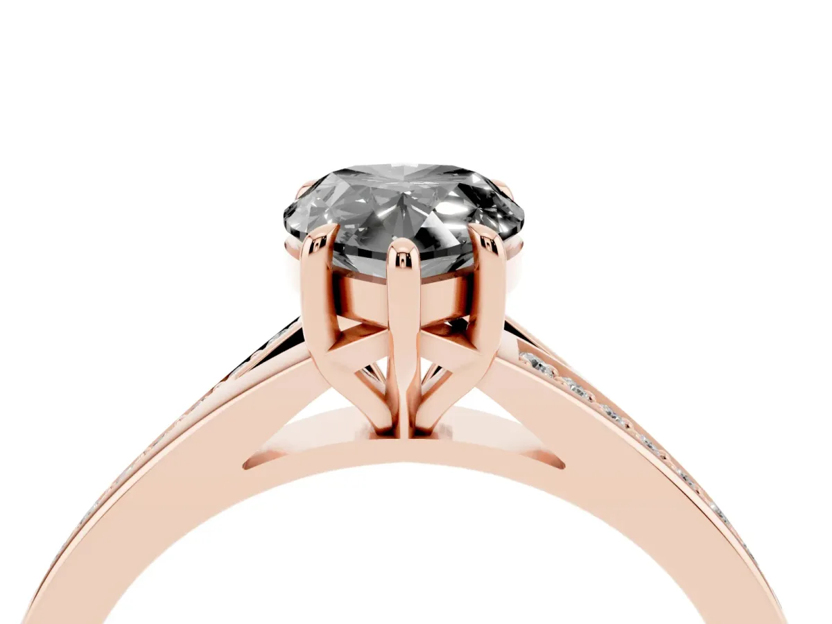 Fancy Black Pear Cut Diamond Solitaire Ring with Pavé Band and Prong Setting Rose gold
