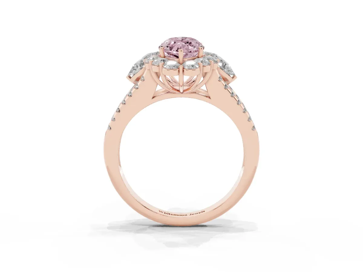 Fancy Pink Marquise Cut Halo Split Shank Diamond Engagement Ring with Prong Setting Rose gold