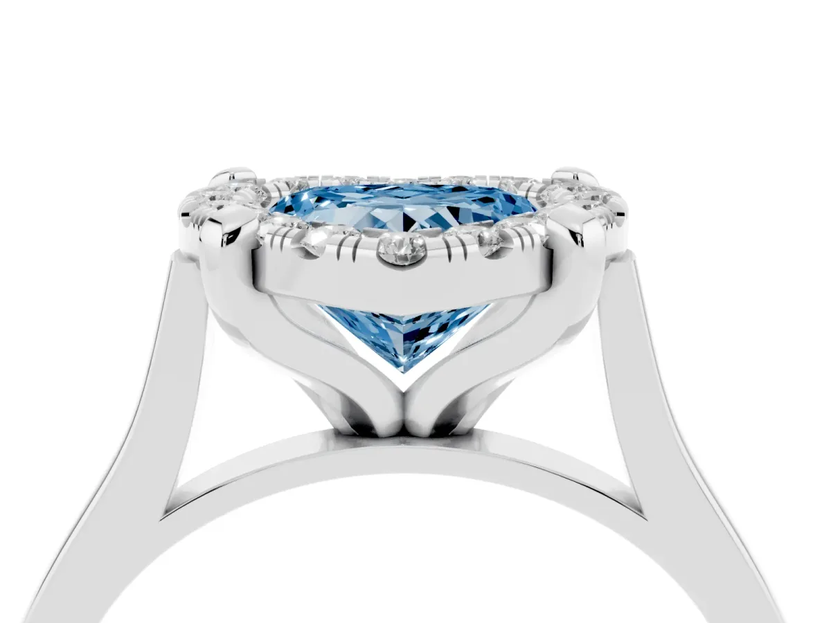 Fancy Blue Heart Cut Diamond Cluster Halo Solitaire with Four-Prong Setting Silver