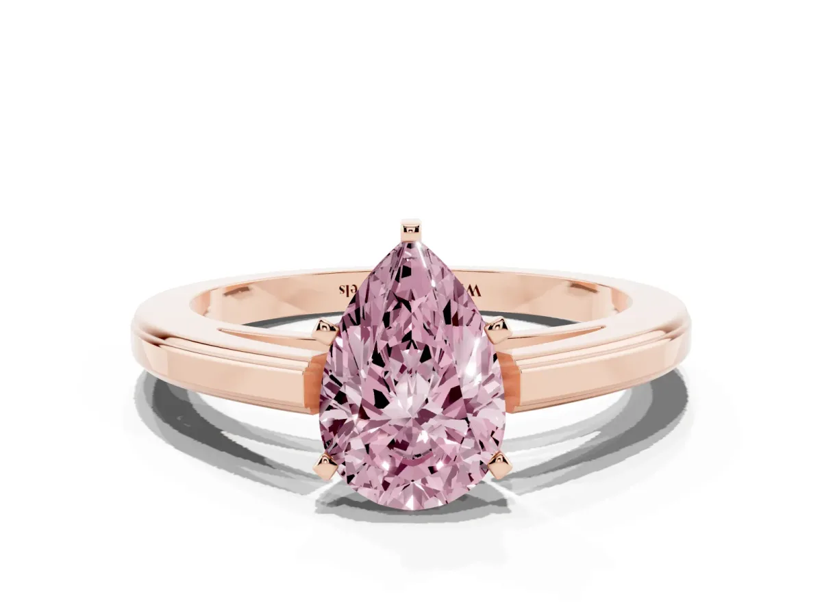 Fancy Pink Pear Cut Solitaire Diamond Ring with Four-Prong Setting and Classic Band Rose gold