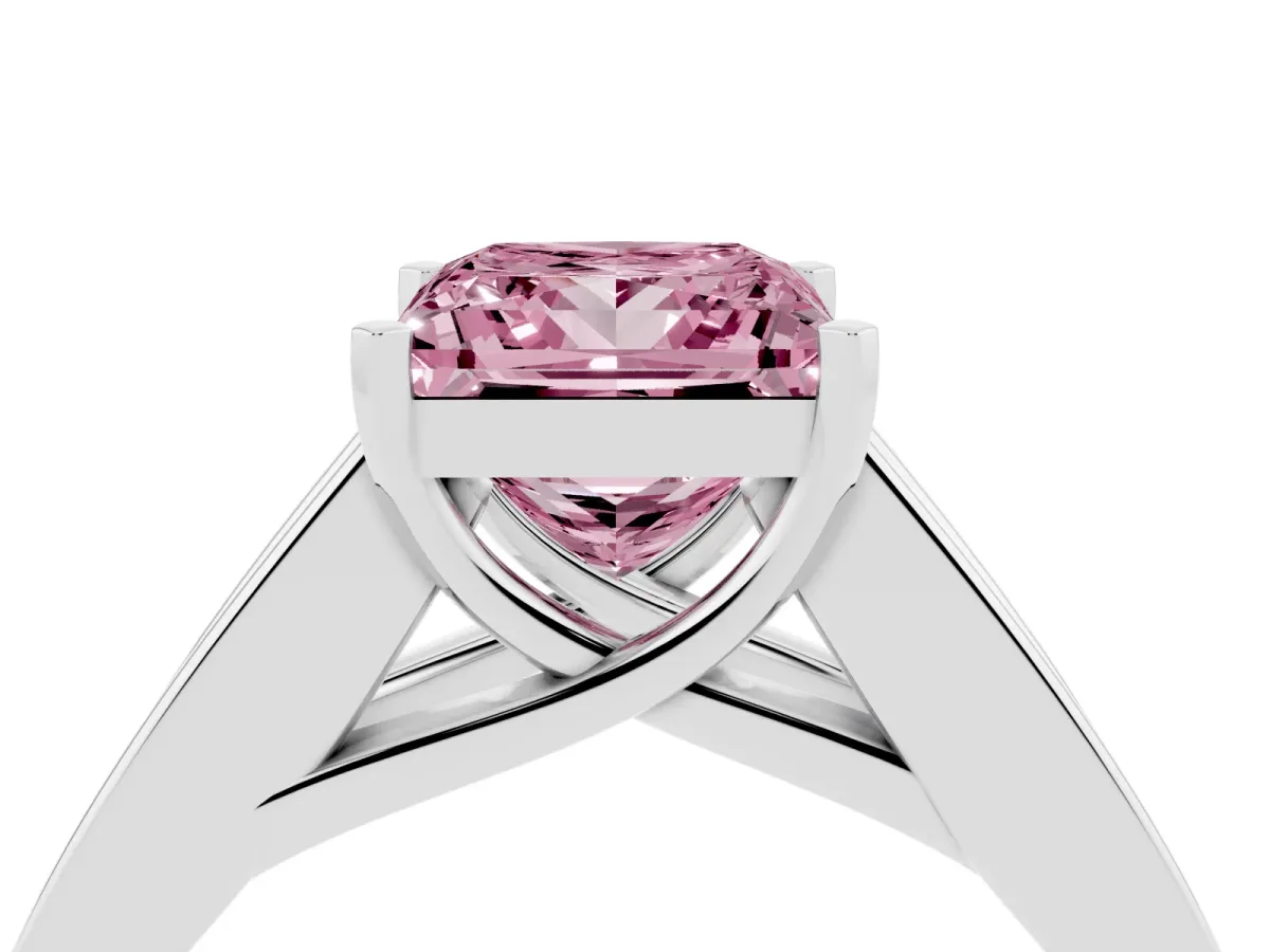 Fancy Pink Princess Cut Cut Channel Set Solitaire Ring with Four-Prong Setting Platinum
