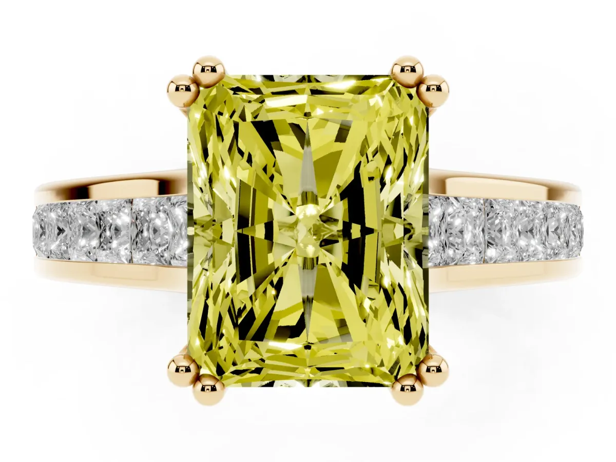 Fancy Yellow Radiant Cut Cut Channel Set Solitaire Engagement Ring with Prong Setting Yellow gold