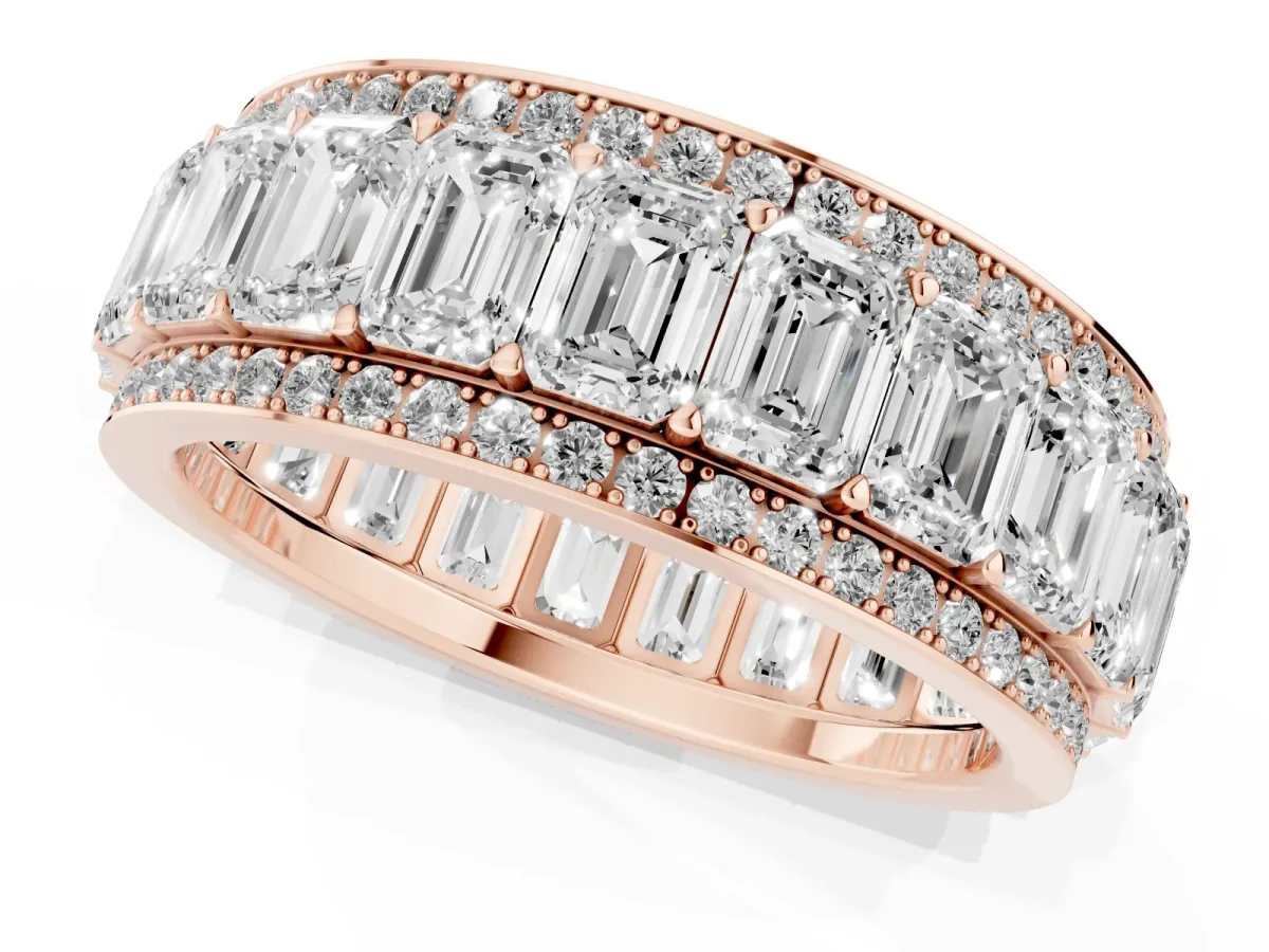 Emerald Cut and Round Diamond Multi-Row Mens Band Rose gold