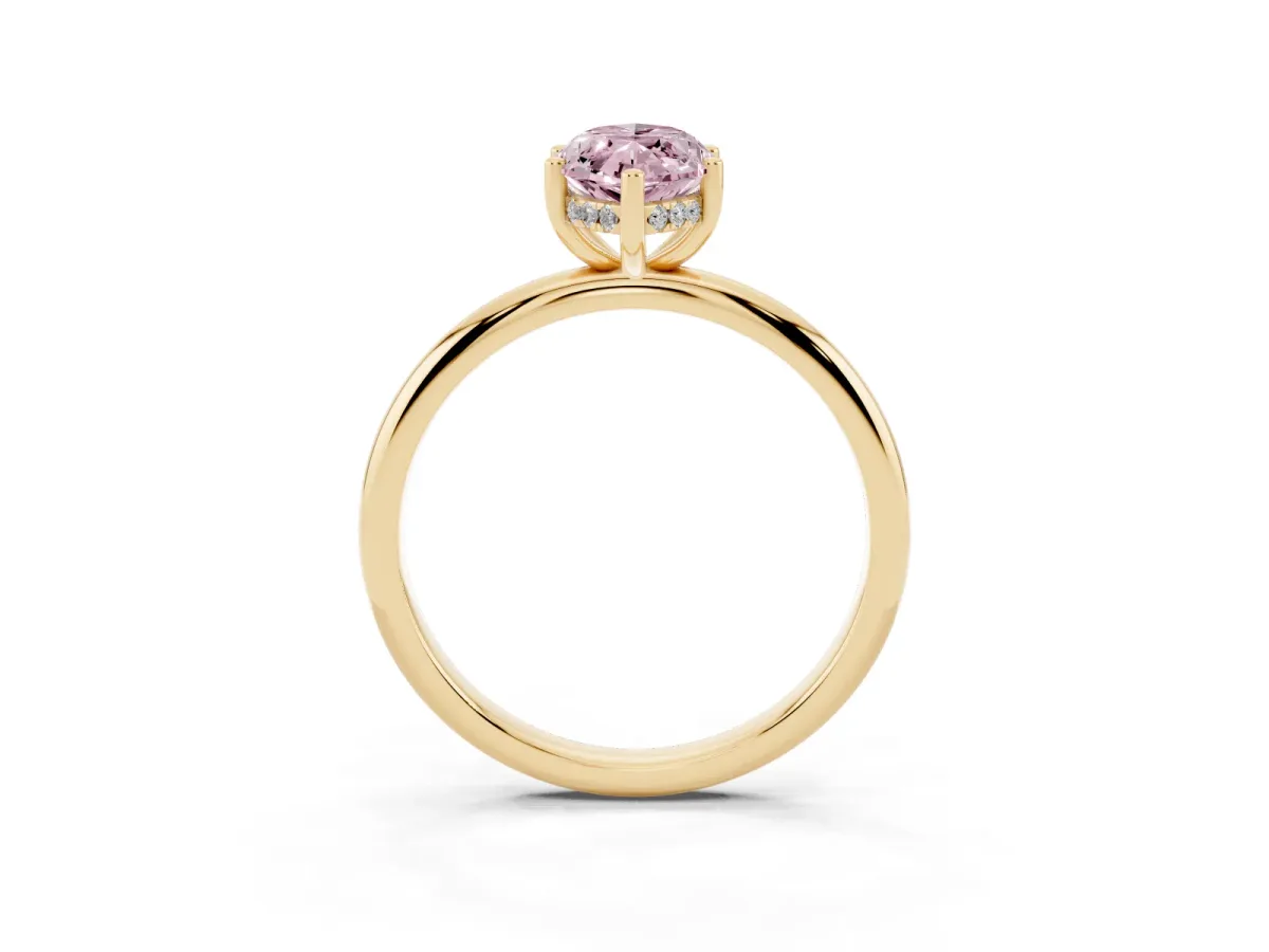 Fancy Pink Marquise Cut Cut Solitaire Engagement Ring with Four-Prong Setting and Classic Band Yellow gold