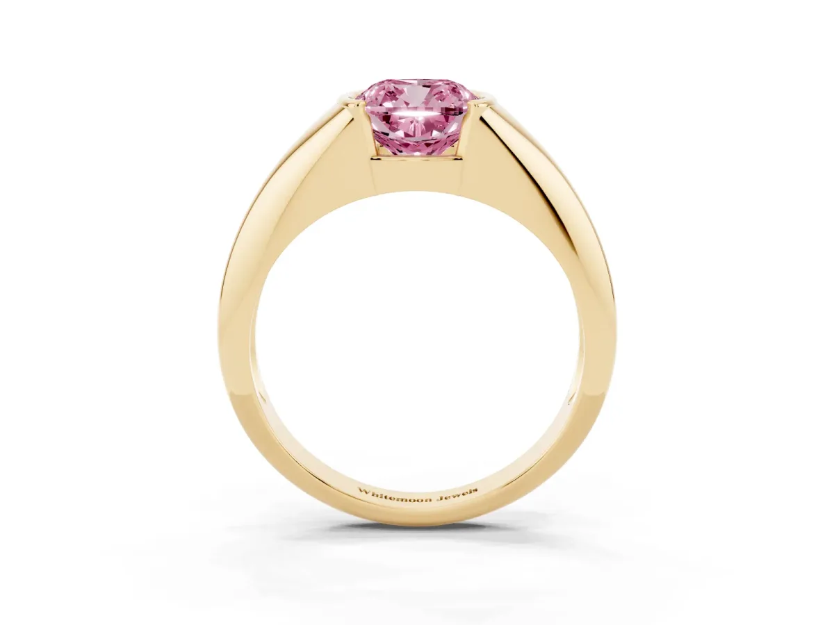 Fancy Pink Cushion Cut Solitaire Tension Set Diamond Ring Yellow gold