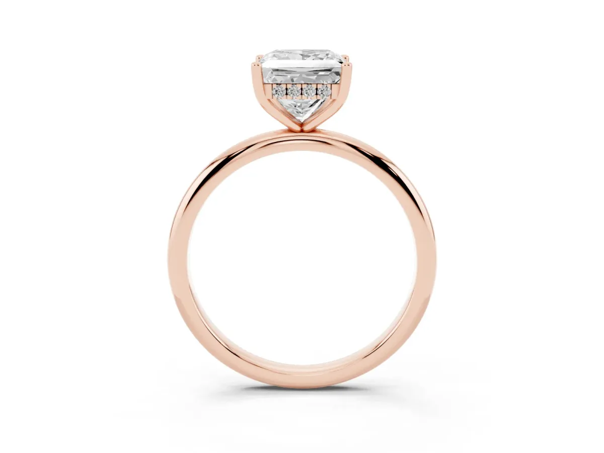 Princess Cut Cut Solitaire Engagement Ring with Four-Prong Setting and Classic Band Rose gold
