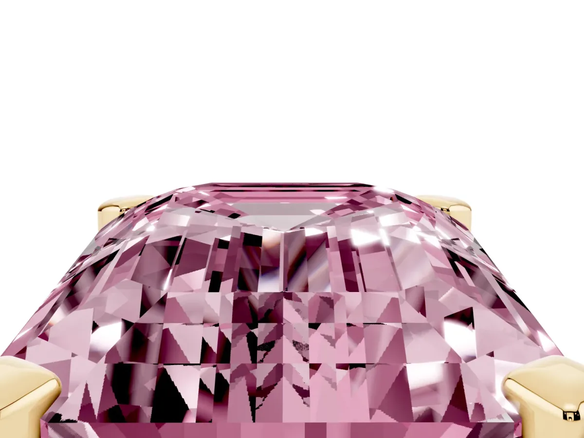 Fancy Pink Emerald Cut Diamond Solitaire Ring with Prong Setting and Classic Band Yellow gold