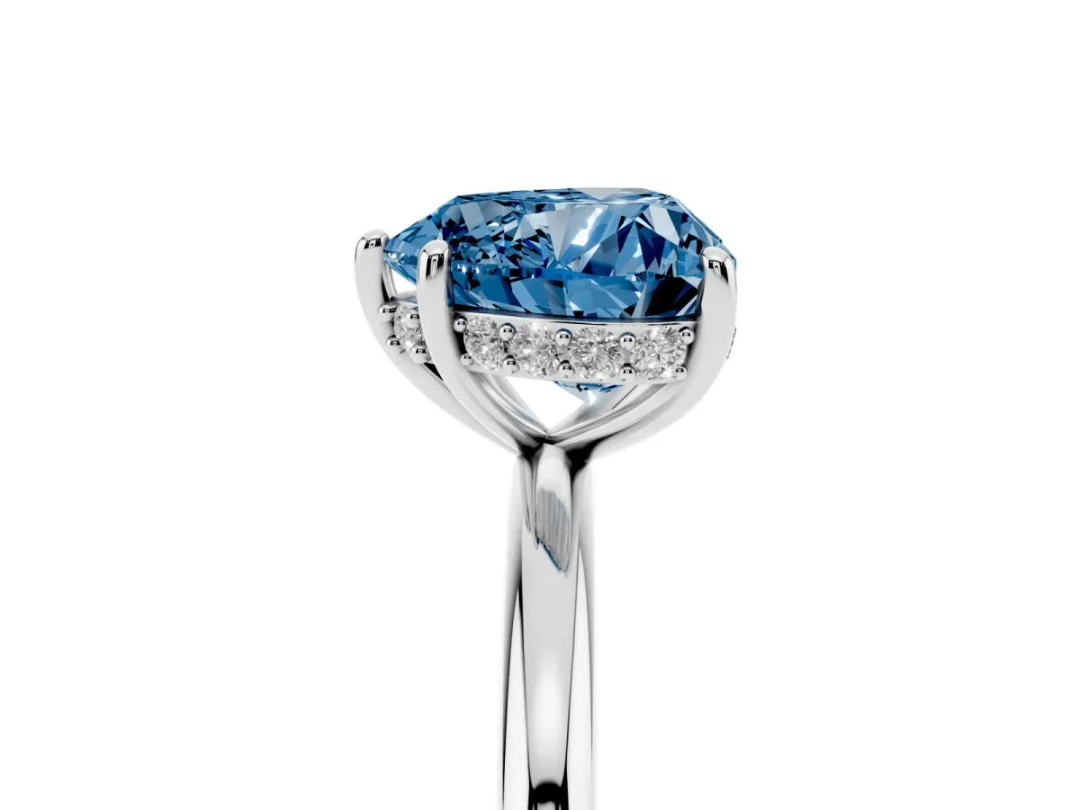 Fancy Blue Heart Cut Solitaire Diamond Ring with a Classic Band and Four-Prong Setting Silver