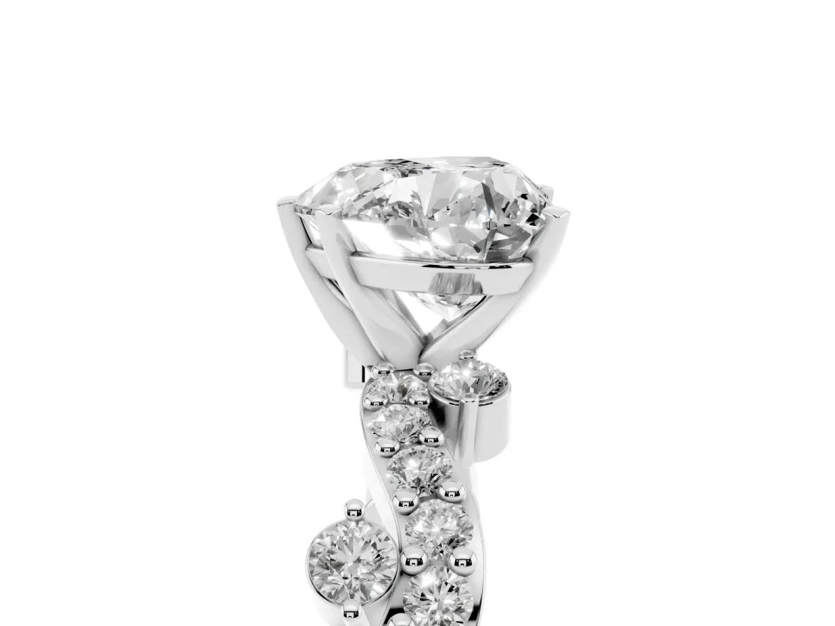 Heart Cut Cut Solitaire Diamond Twisted Band with Pave Setting White gold