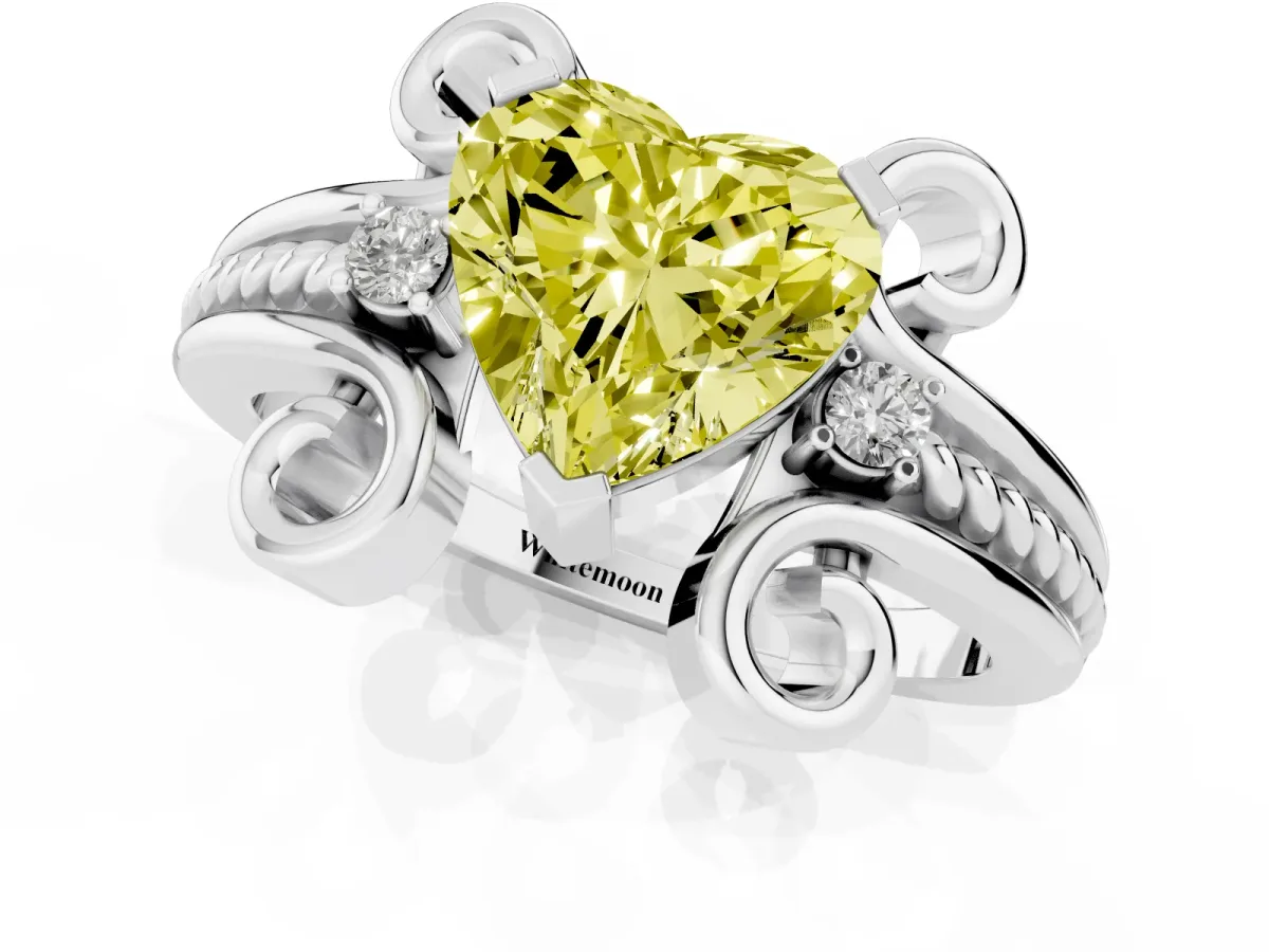 Fancy Yellow Heart Cut Solitaire Twisted Band Scroll Prong Ring Platinum