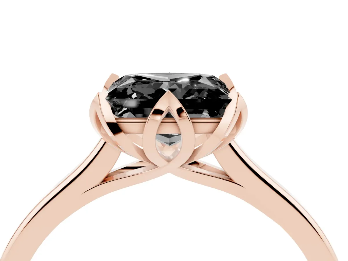 Fancy Black Princess Cut Diamond Solitaire Ring with Flower Prong Setting and Classic Band Rose gold