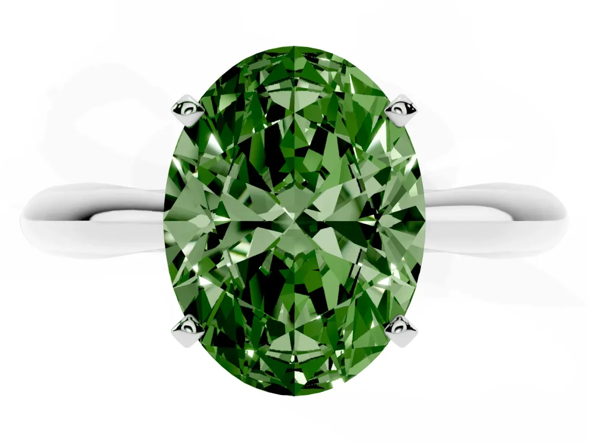Fancy Green Oval Cut Diamond Solitaire Engagement Ring with Cathedral Setting and Four-Prong Mount Platinum