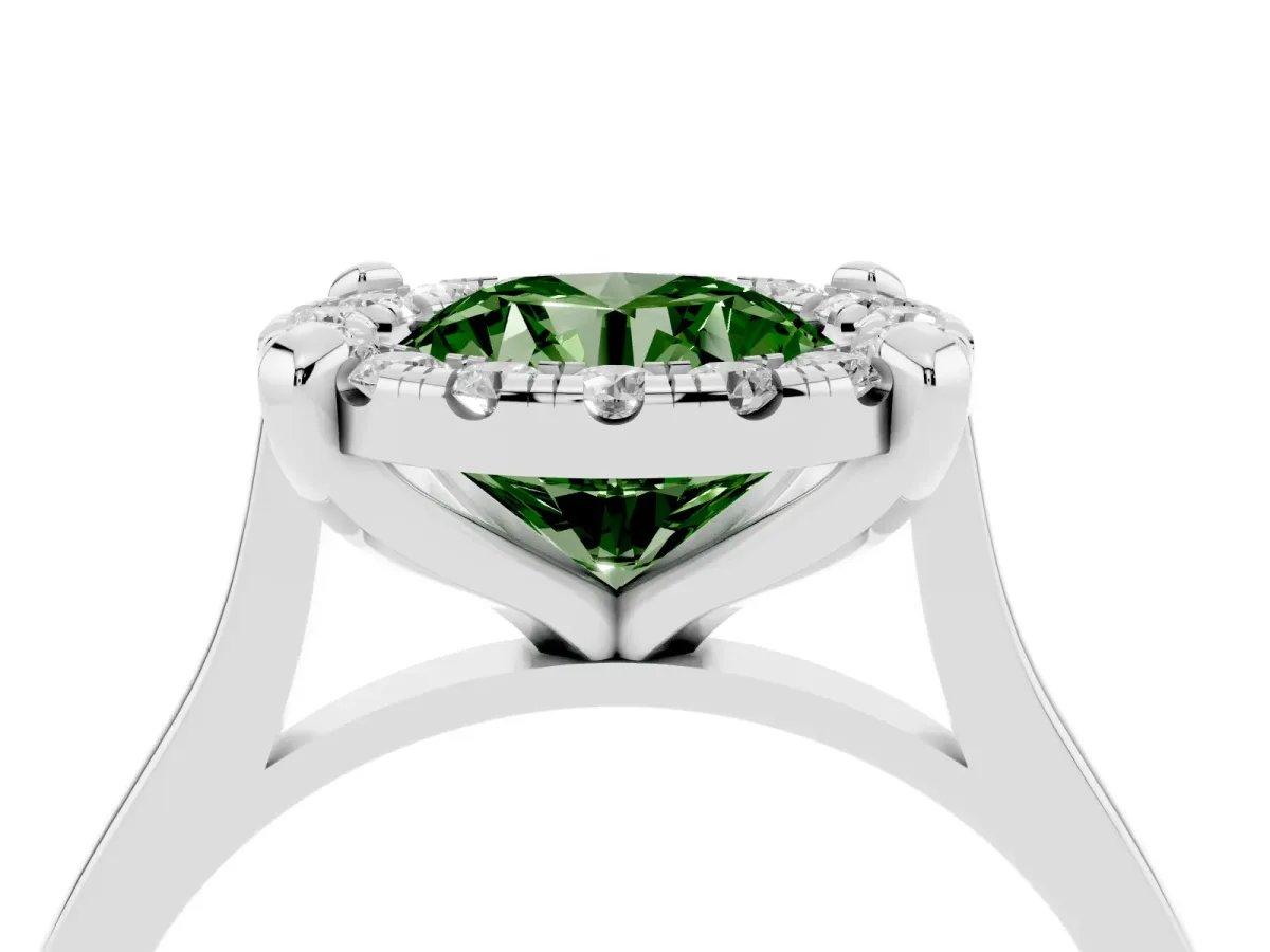 Fancy Green Round Cut Diamond Cluster Halo Solitaire with Four-Prong Setting Platinum