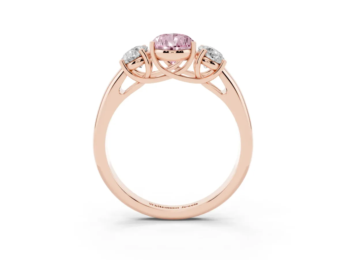 Fancy Pink Three-Stone Pear Cut Diamond Engagement Ring with Prong Setting Rose gold